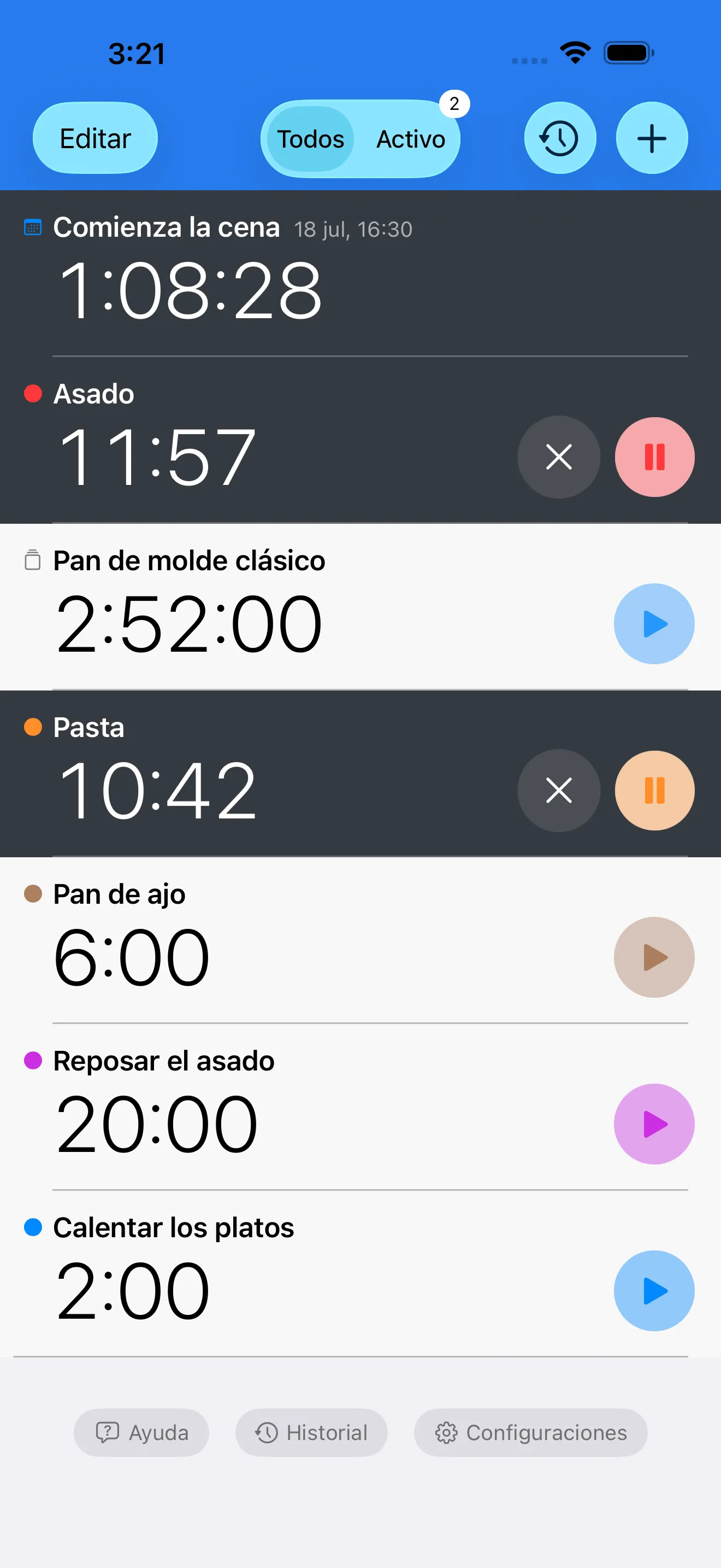 Pantalla de la app Temporizador+