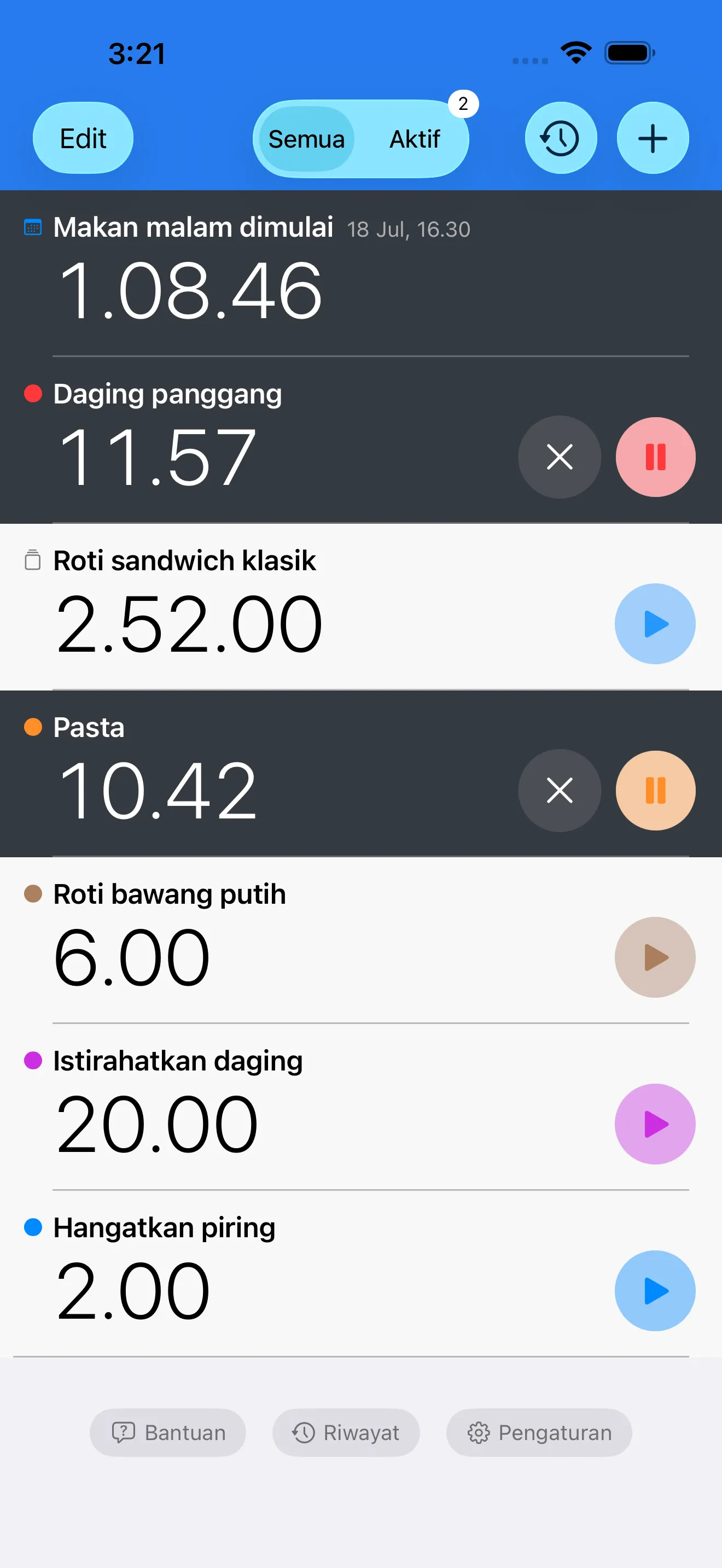 Layar aplikasi Timer+
