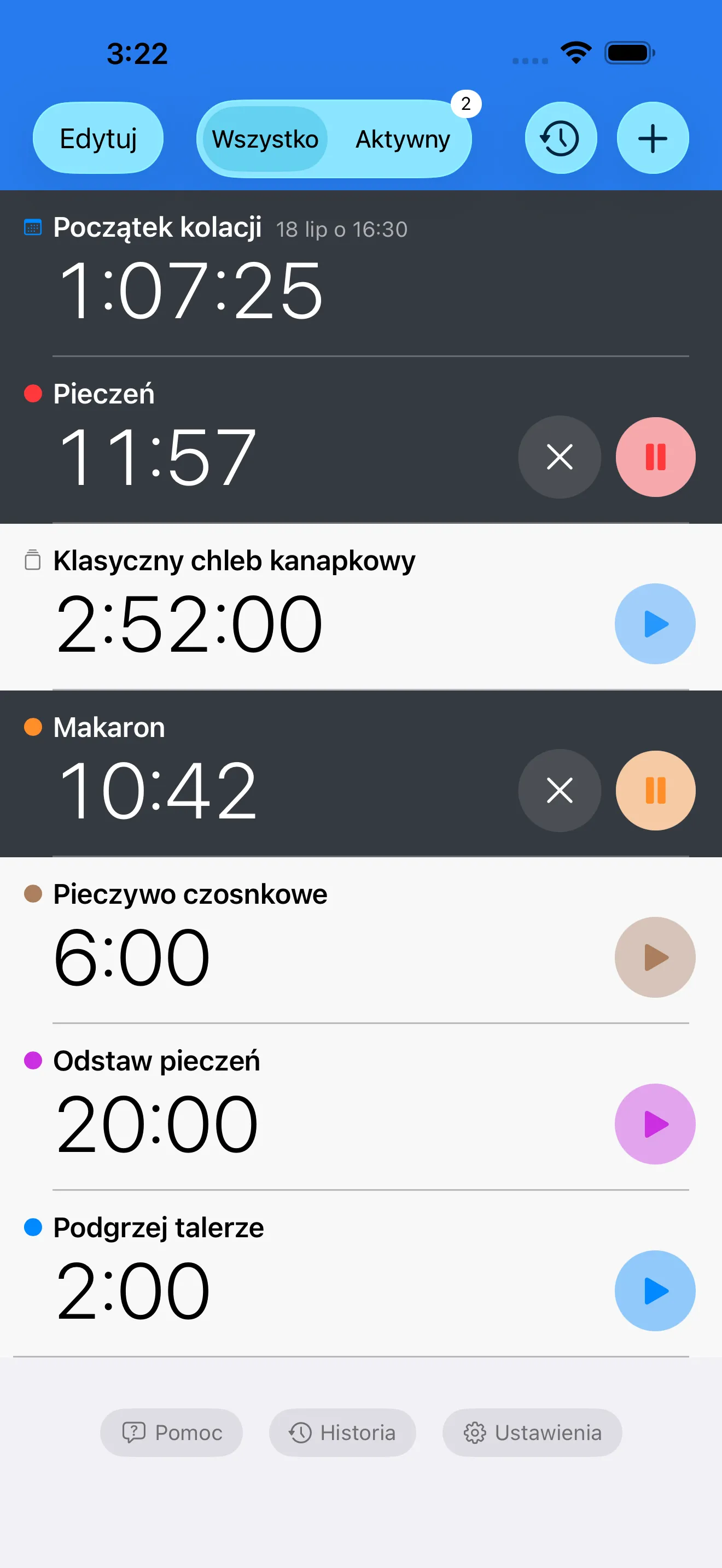 Ekran aplikacji Timer+