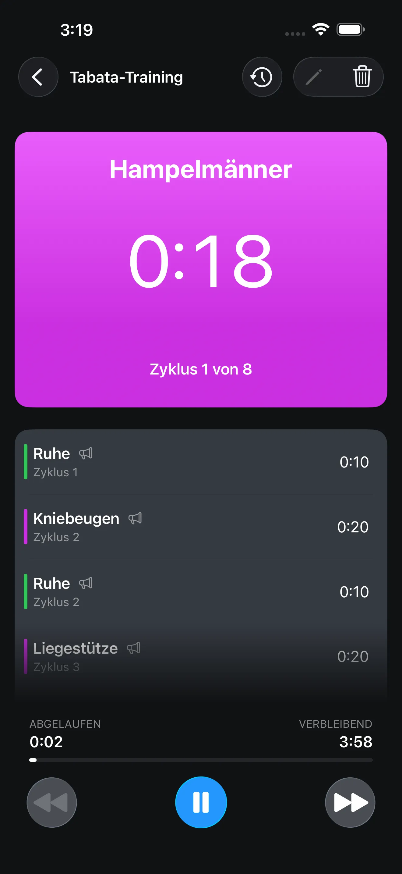 Timer+-App-Bildschirm