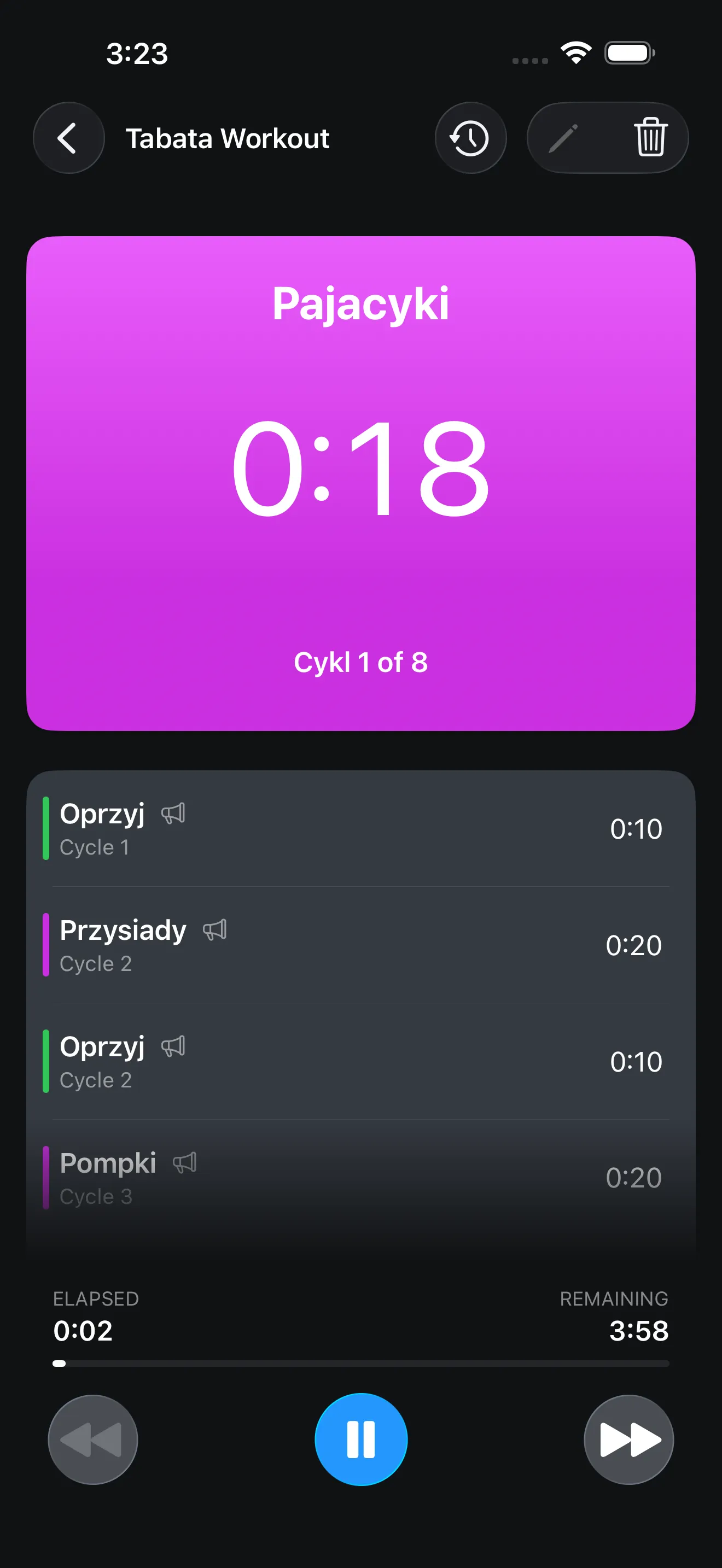Ekran aplikacji Timer+