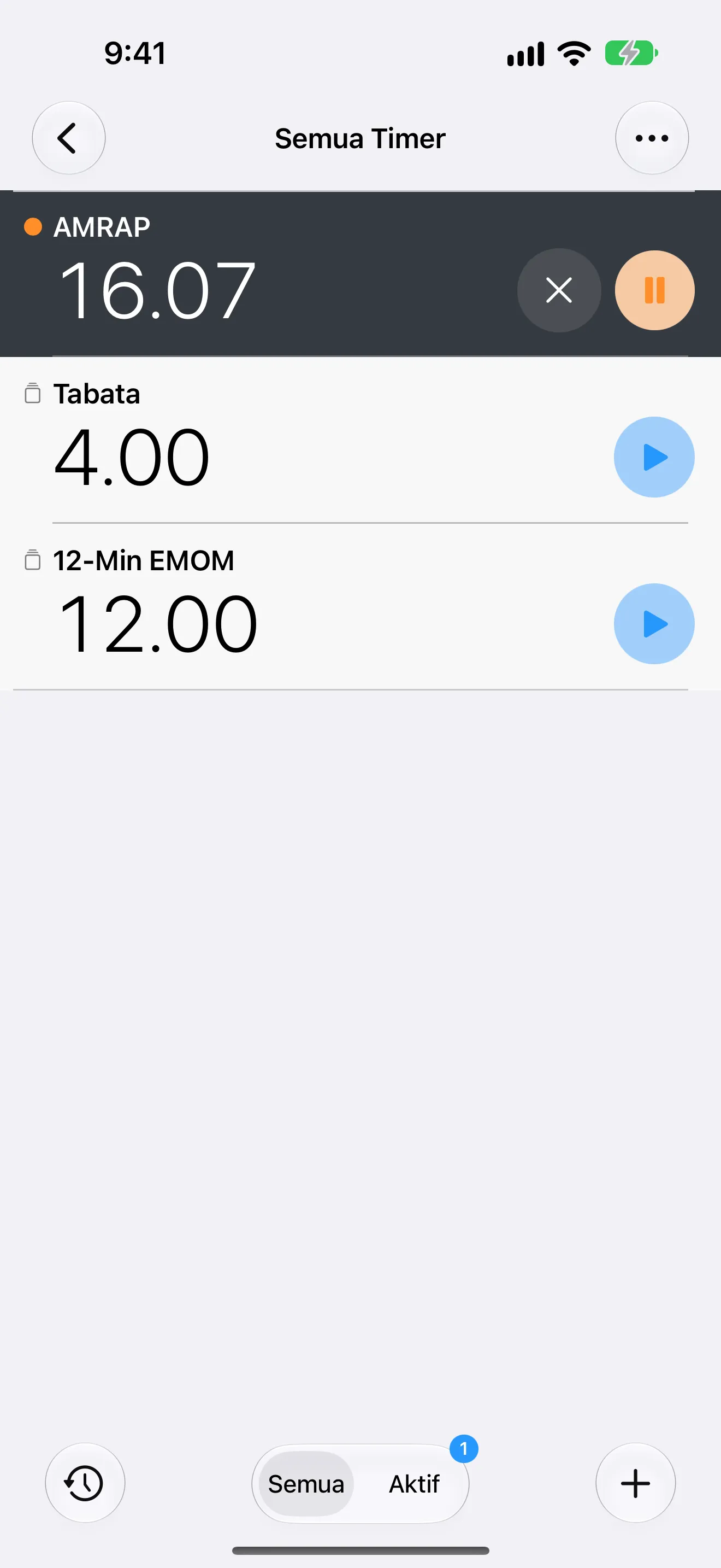 Layar aplikasi Timer+