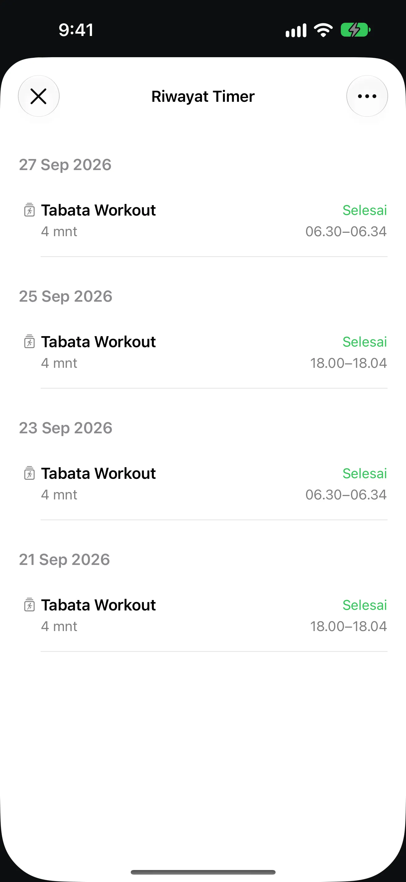 Layar aplikasi Timer+