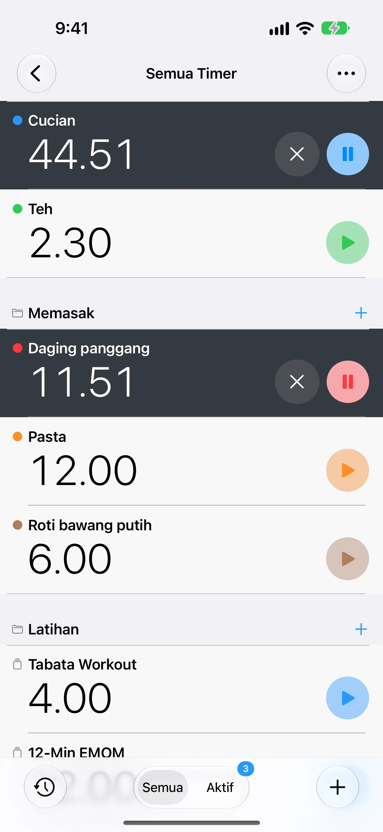 Layar aplikasi Timer+