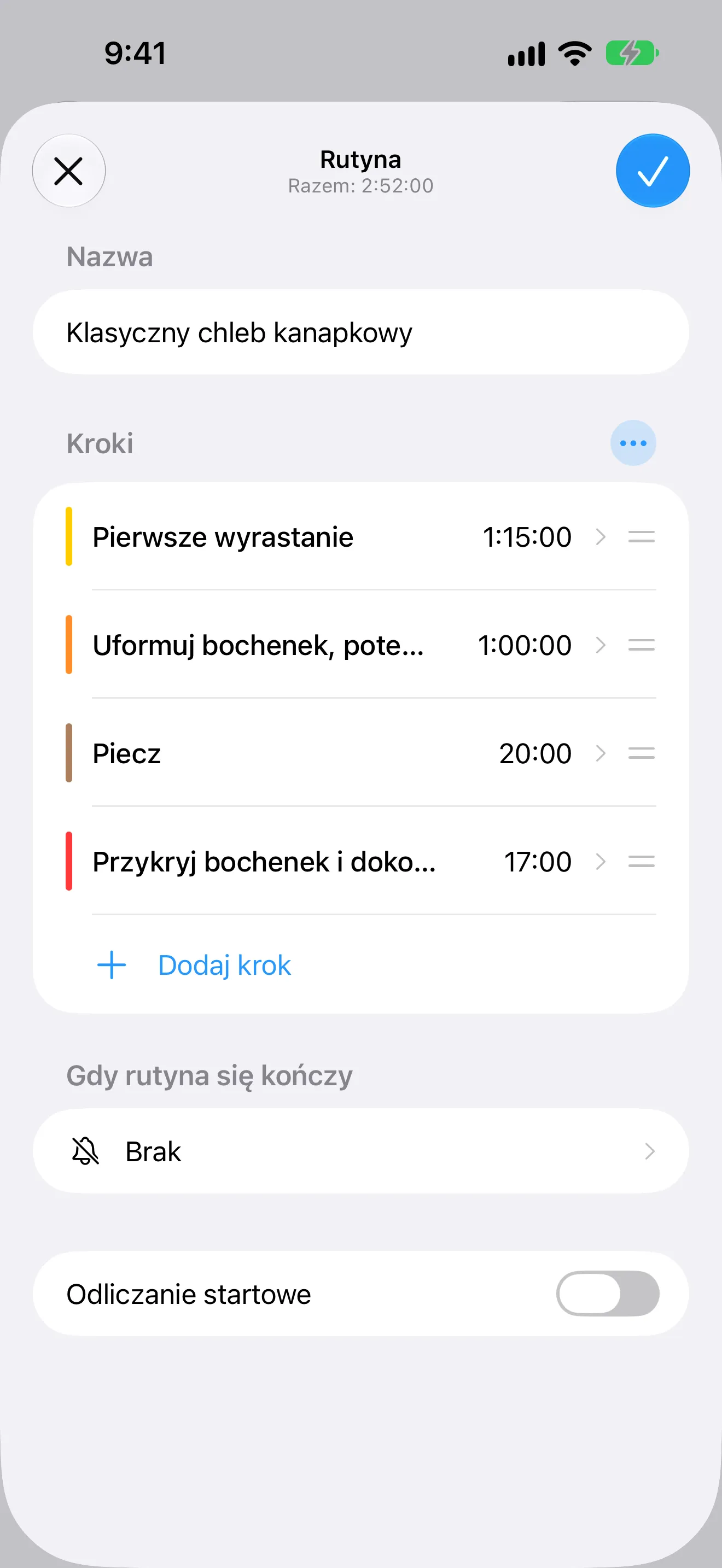 Ekran aplikacji Timer+