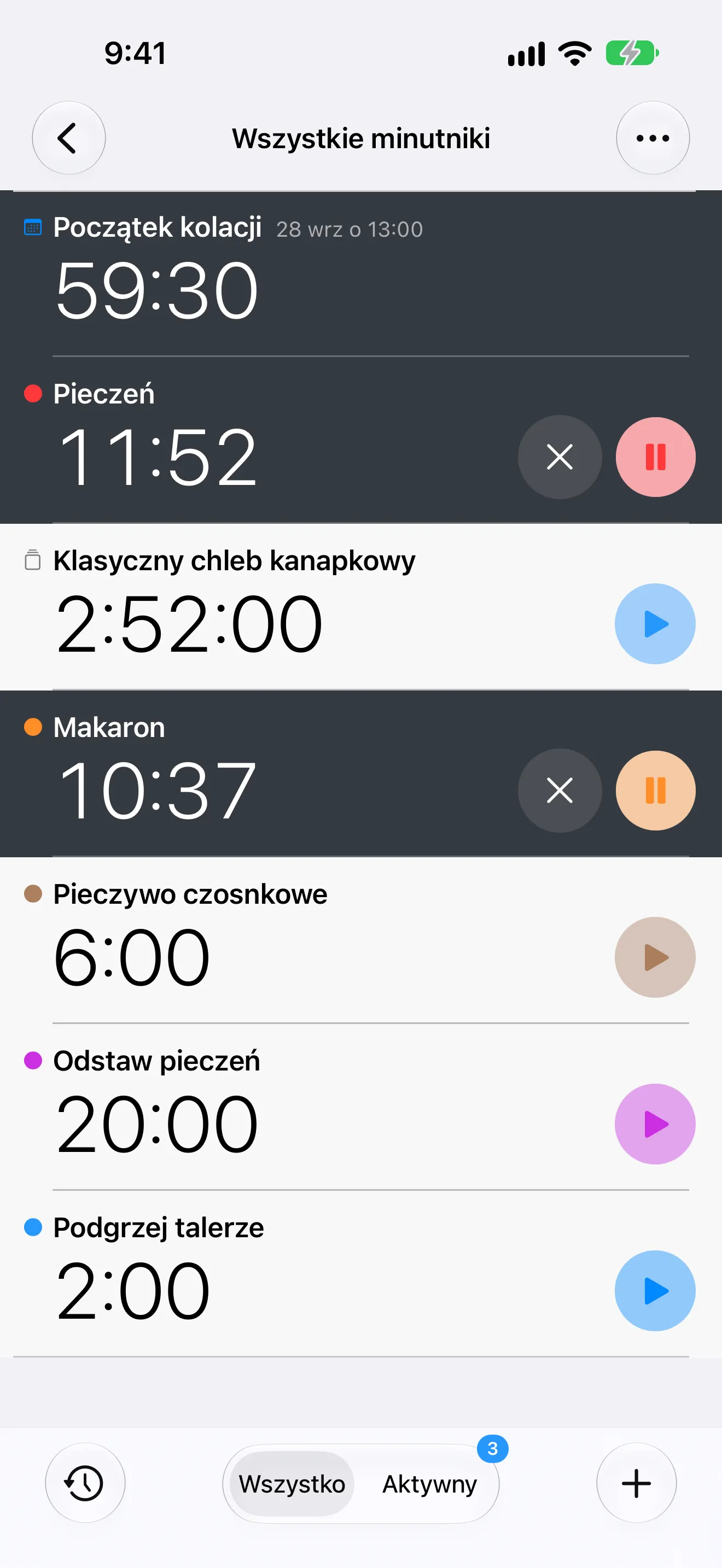 Ekran aplikacji Timer+