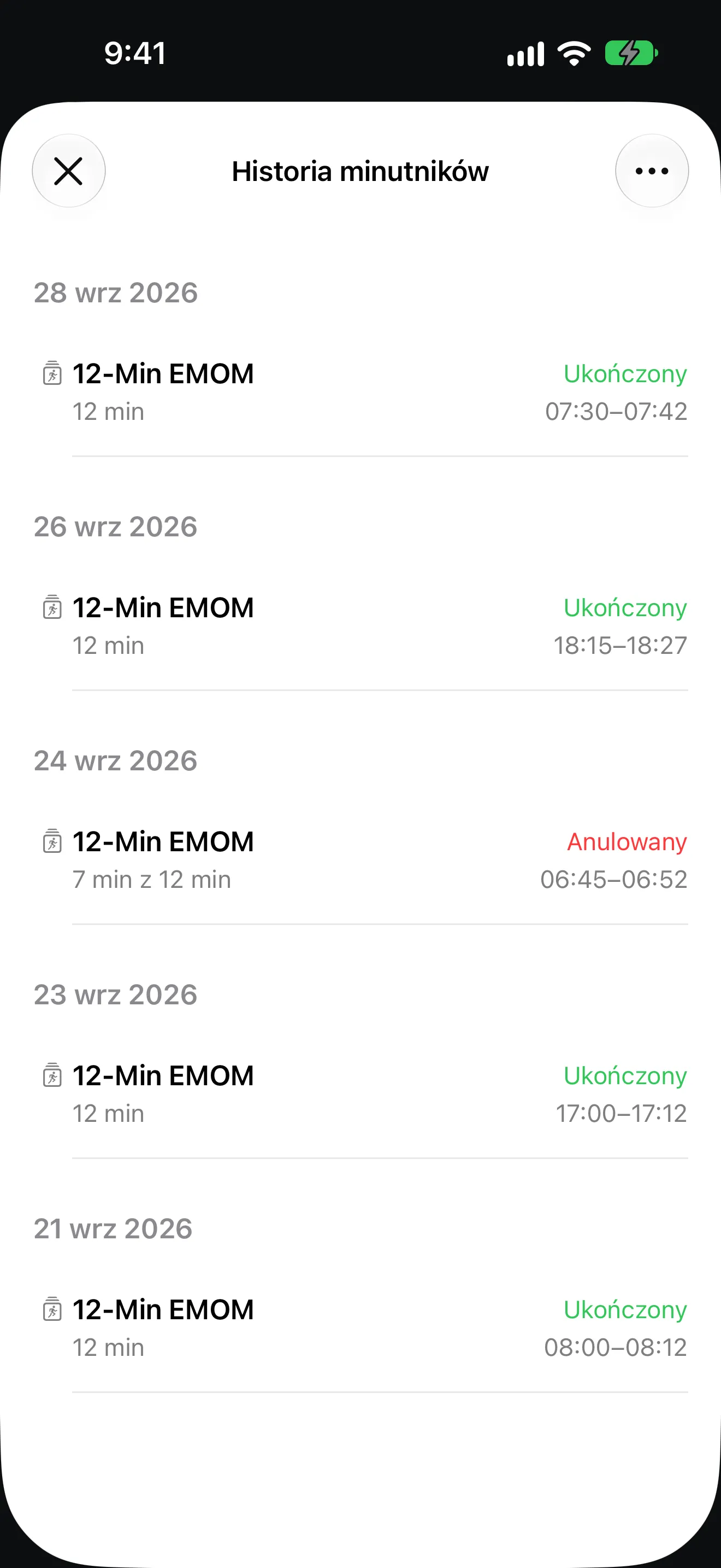 Ekran aplikacji Timer+