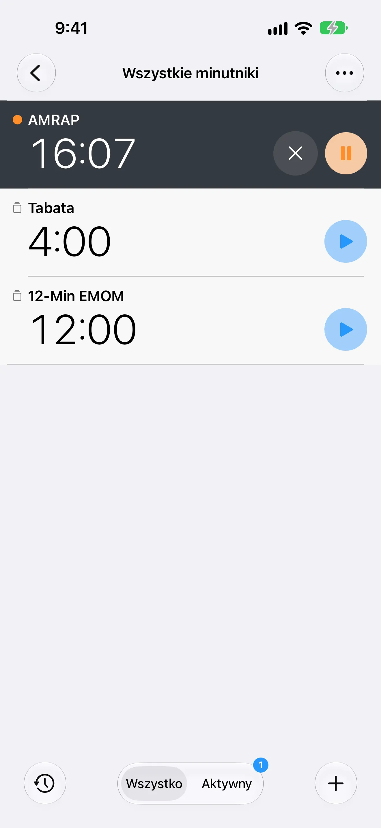 Ekran aplikacji Timer+