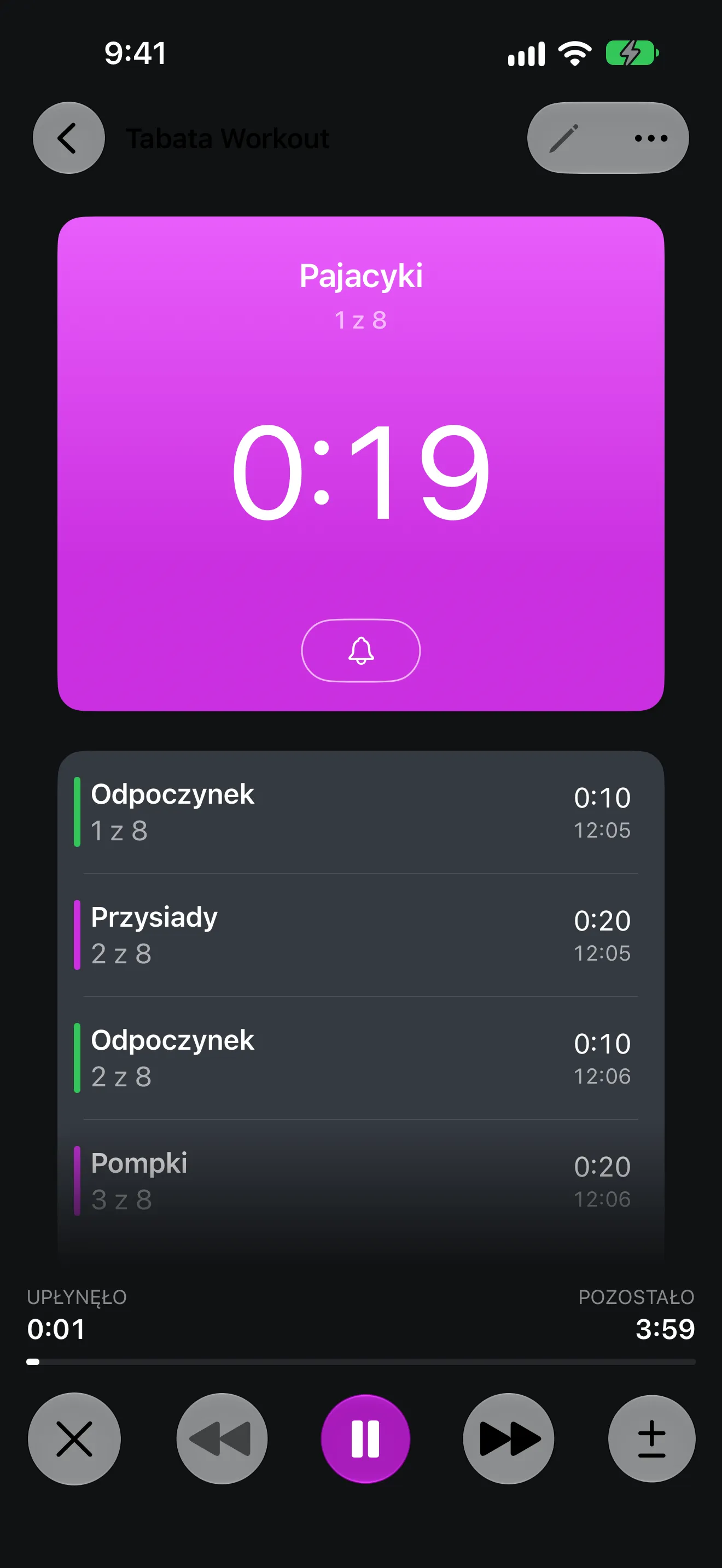 Ekran aplikacji Timer+