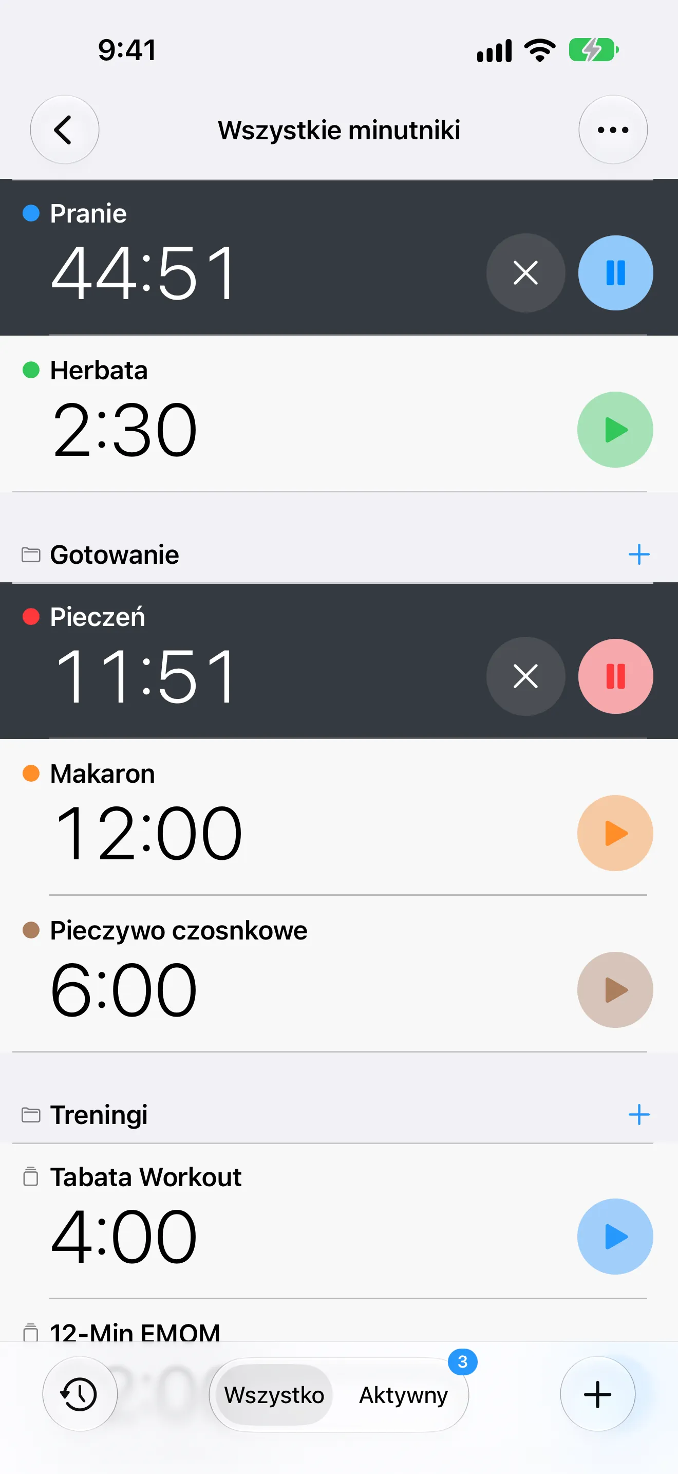 Ekran aplikacji Timer+