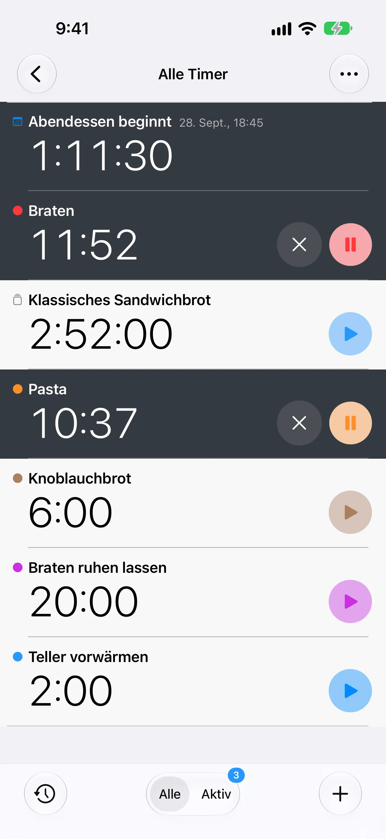 Timer+-App-Bildschirm