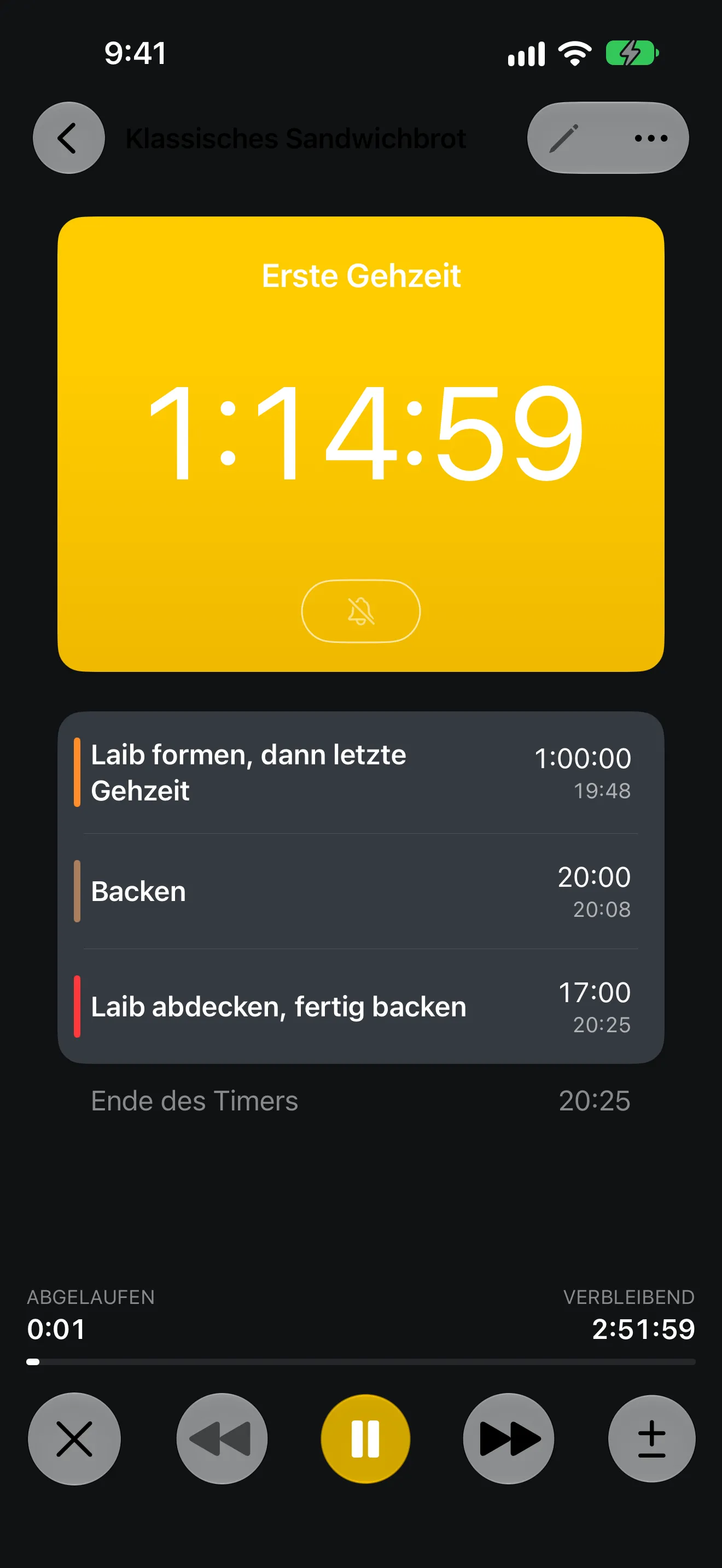 Timer+-App-Bildschirm