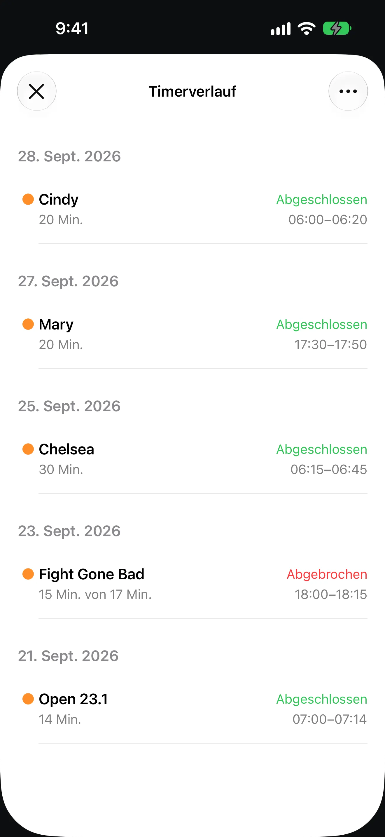 Timer+-App-Bildschirm