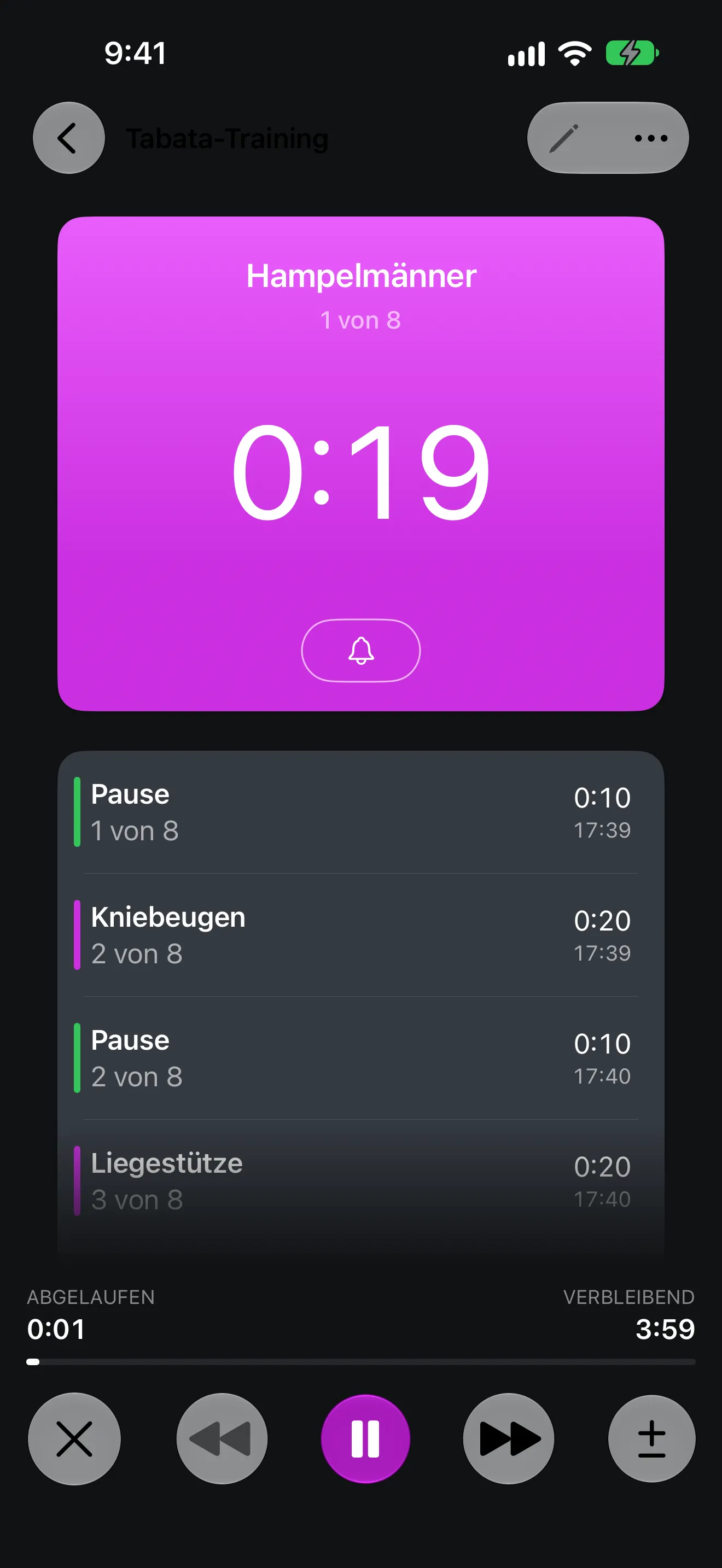 Timer+-App-Bildschirm