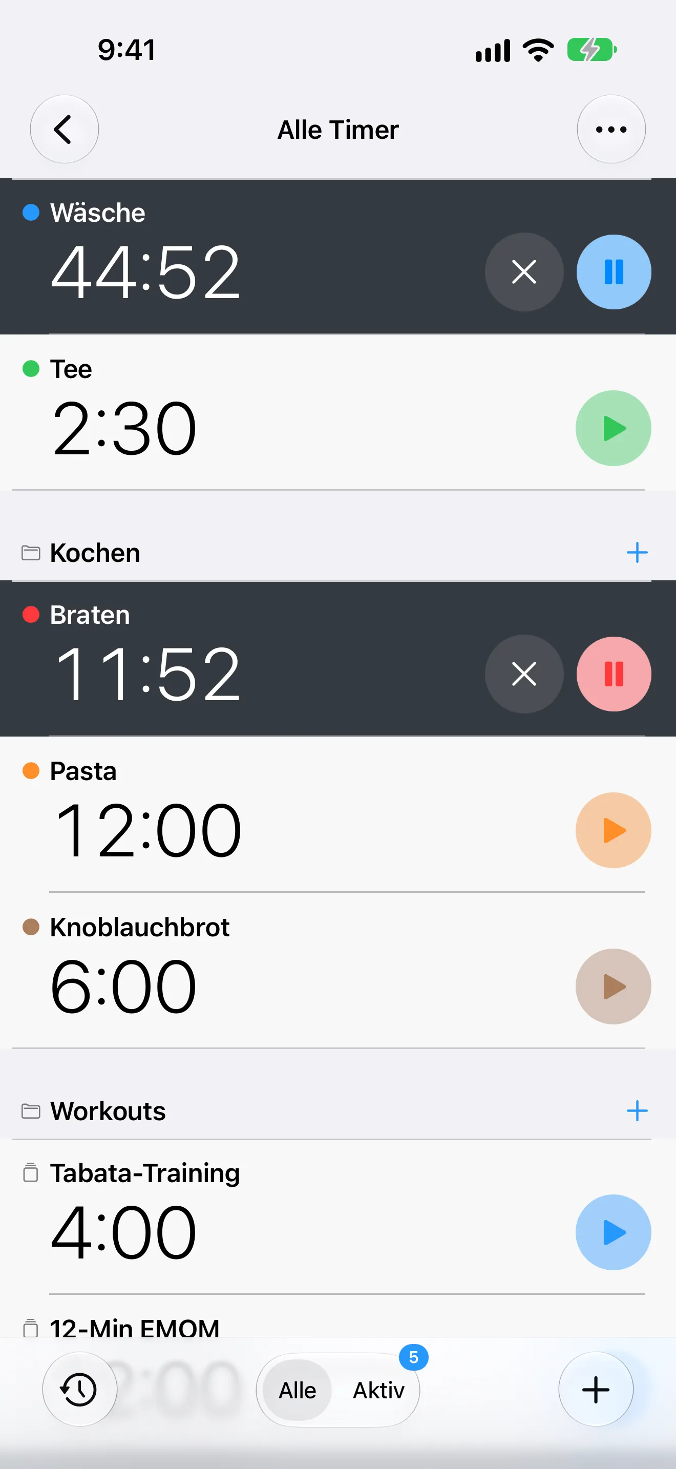 Timer+-App-Bildschirm