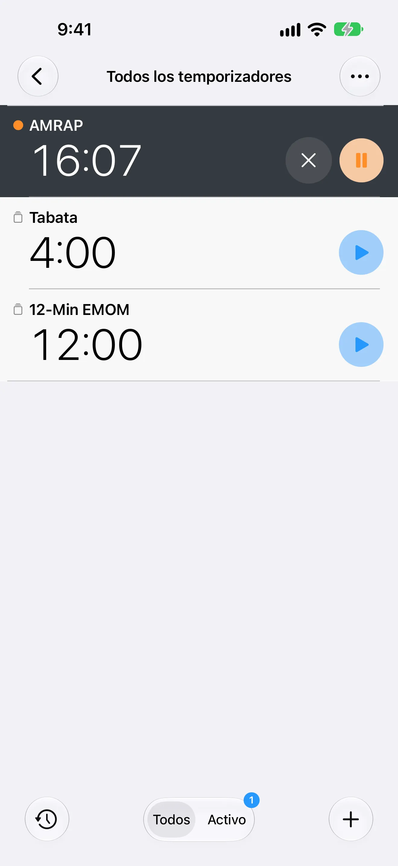 Pantalla de la app Temporizador+