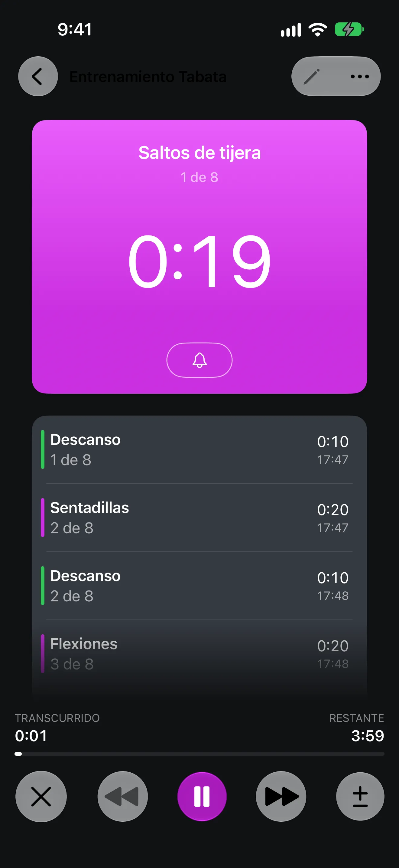 Pantalla de la app Temporizador+
