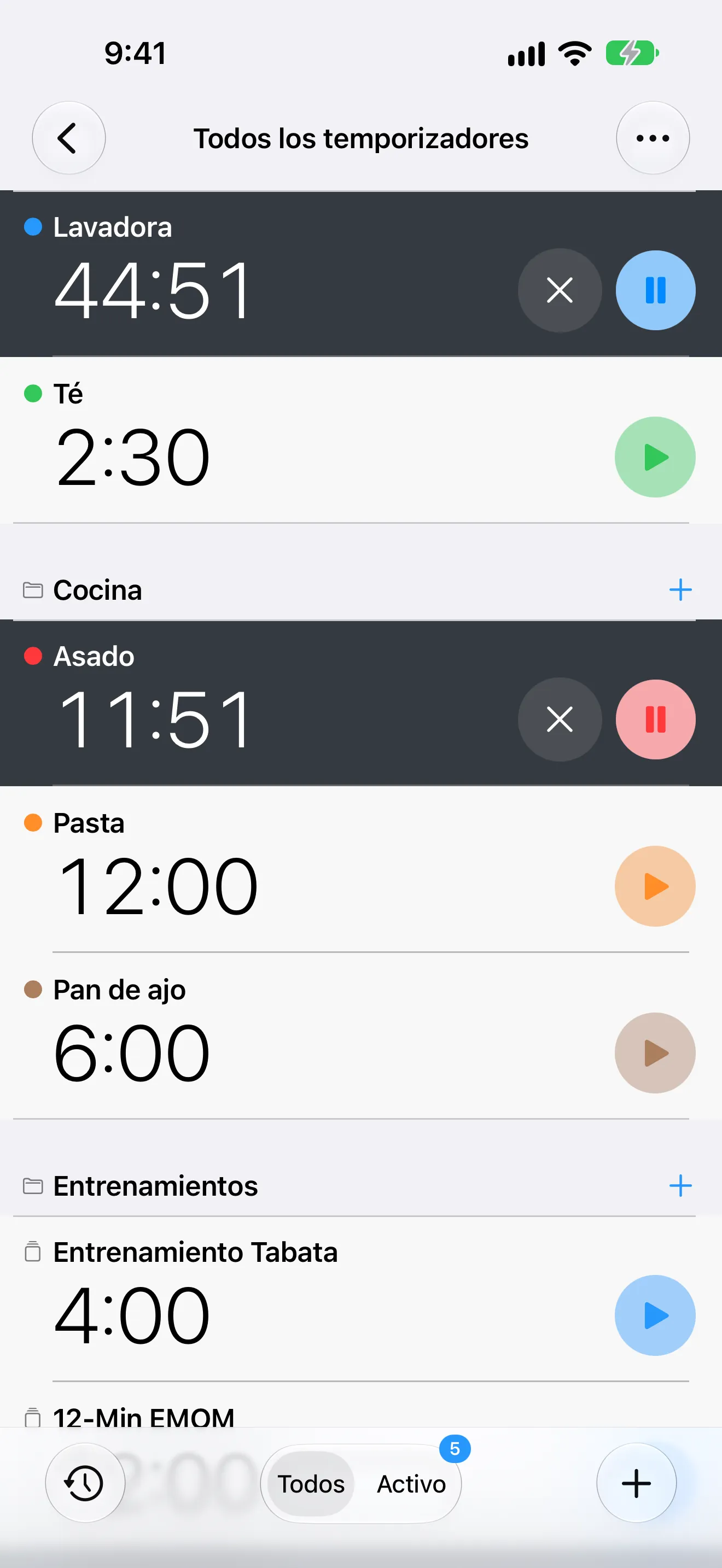 Pantalla de la app Temporizador+