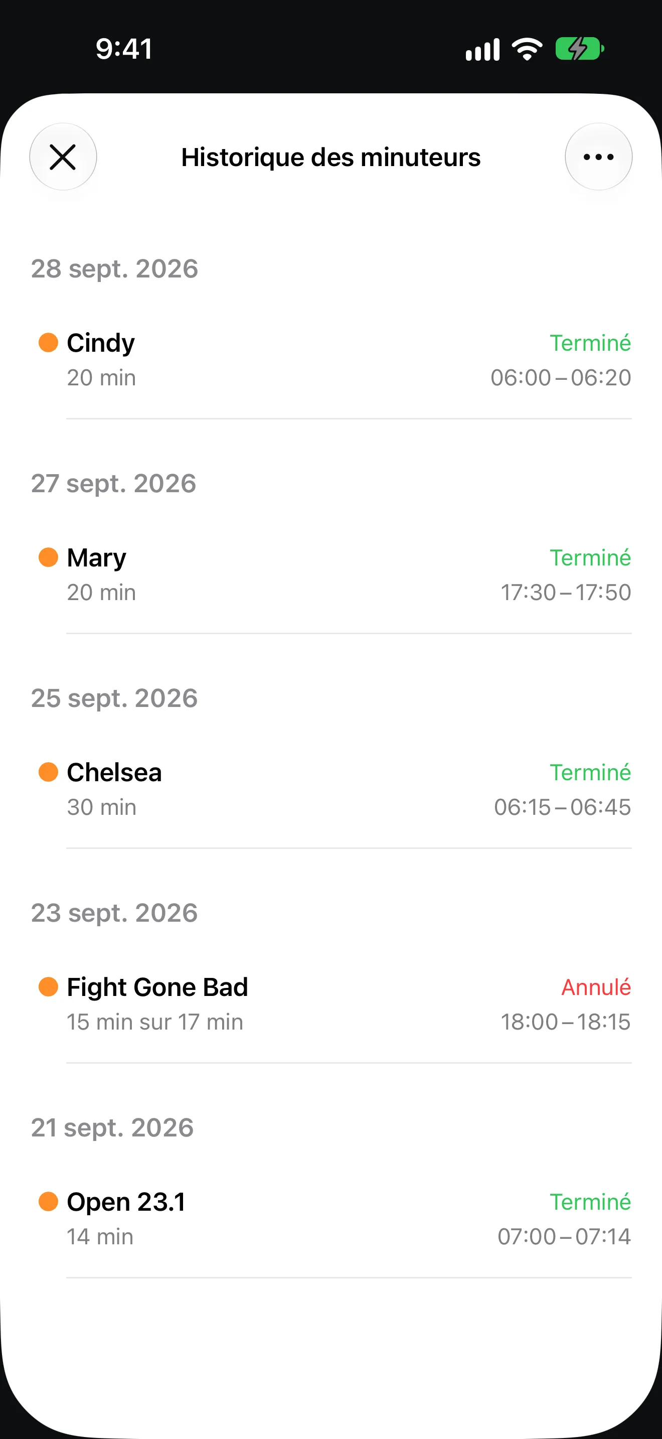Écran de l’app Minuteur+