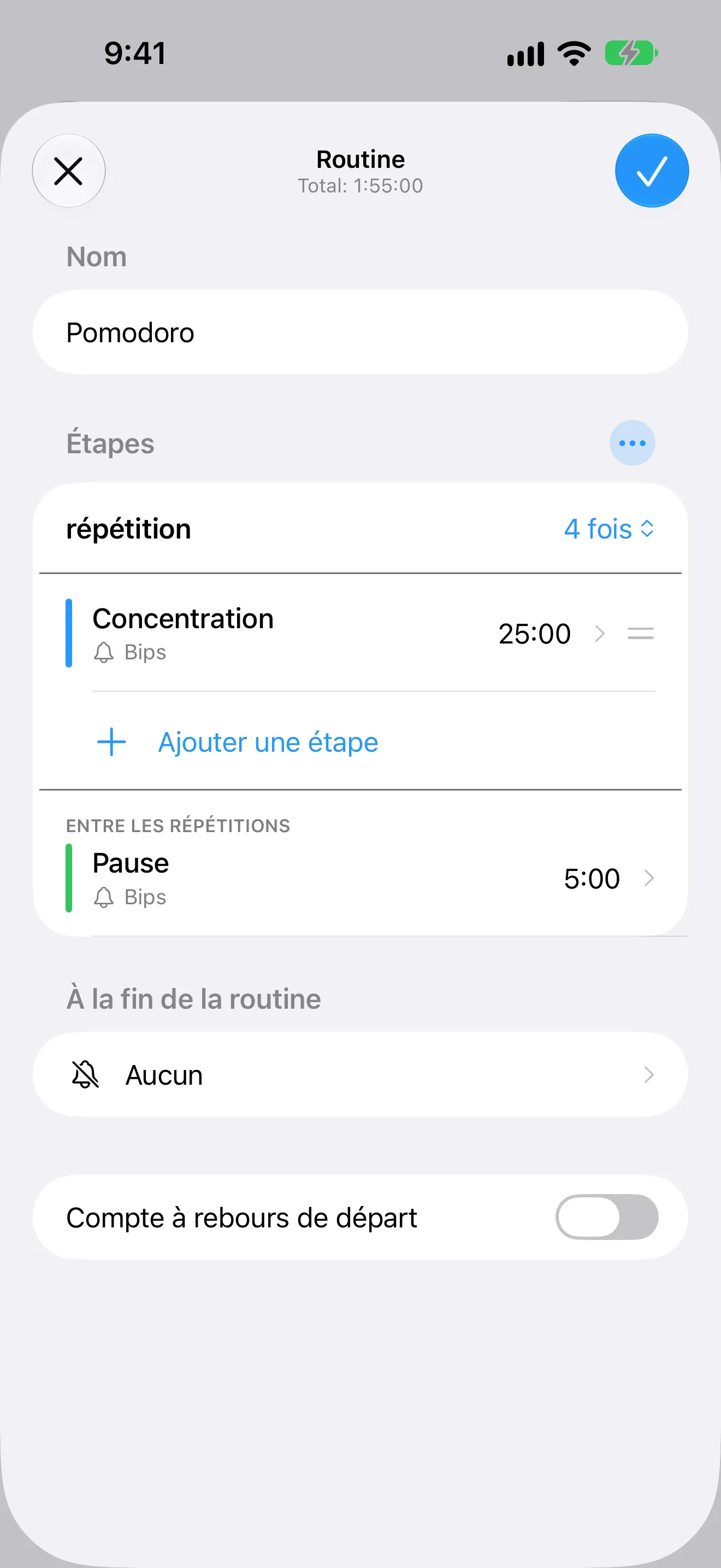 Écran de l’app Minuteur+