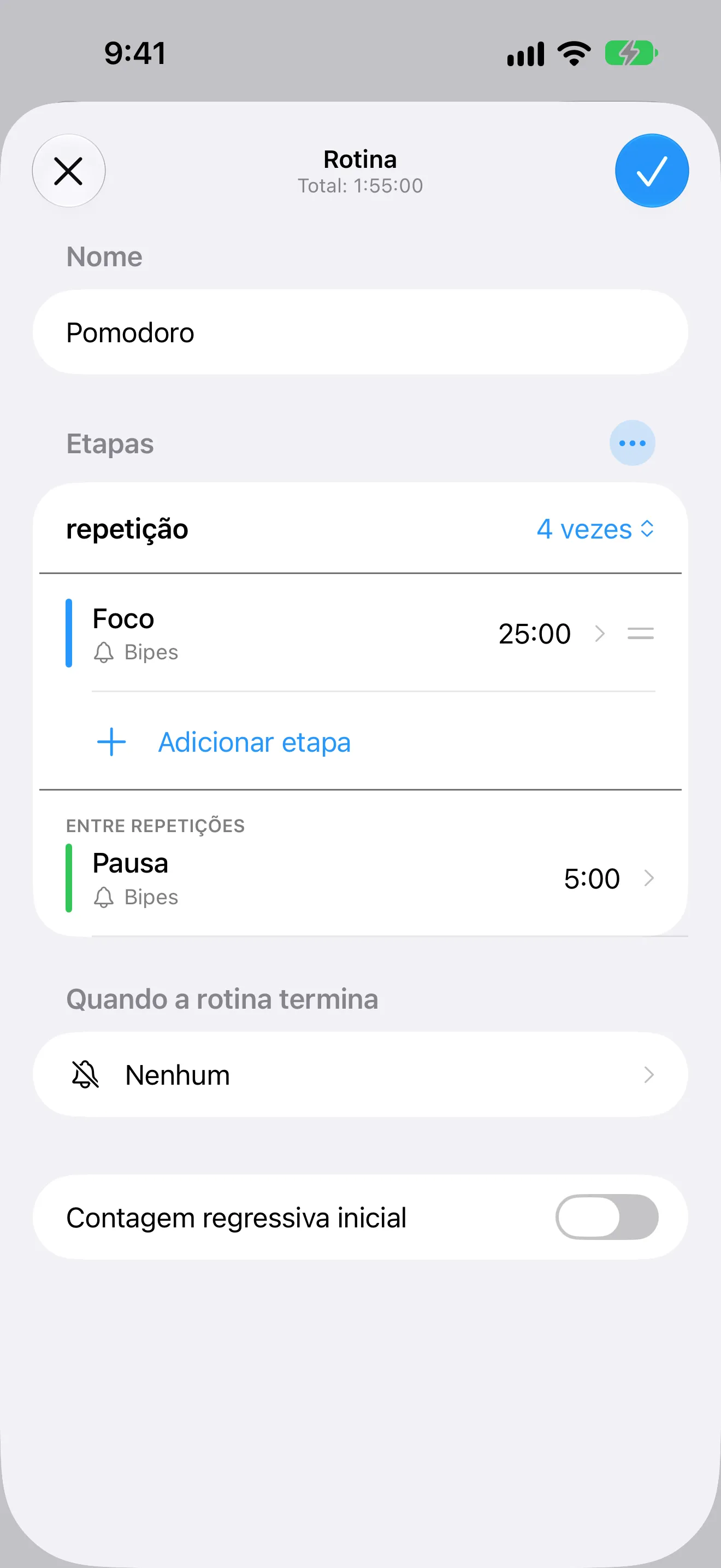 Tela do app Timer+