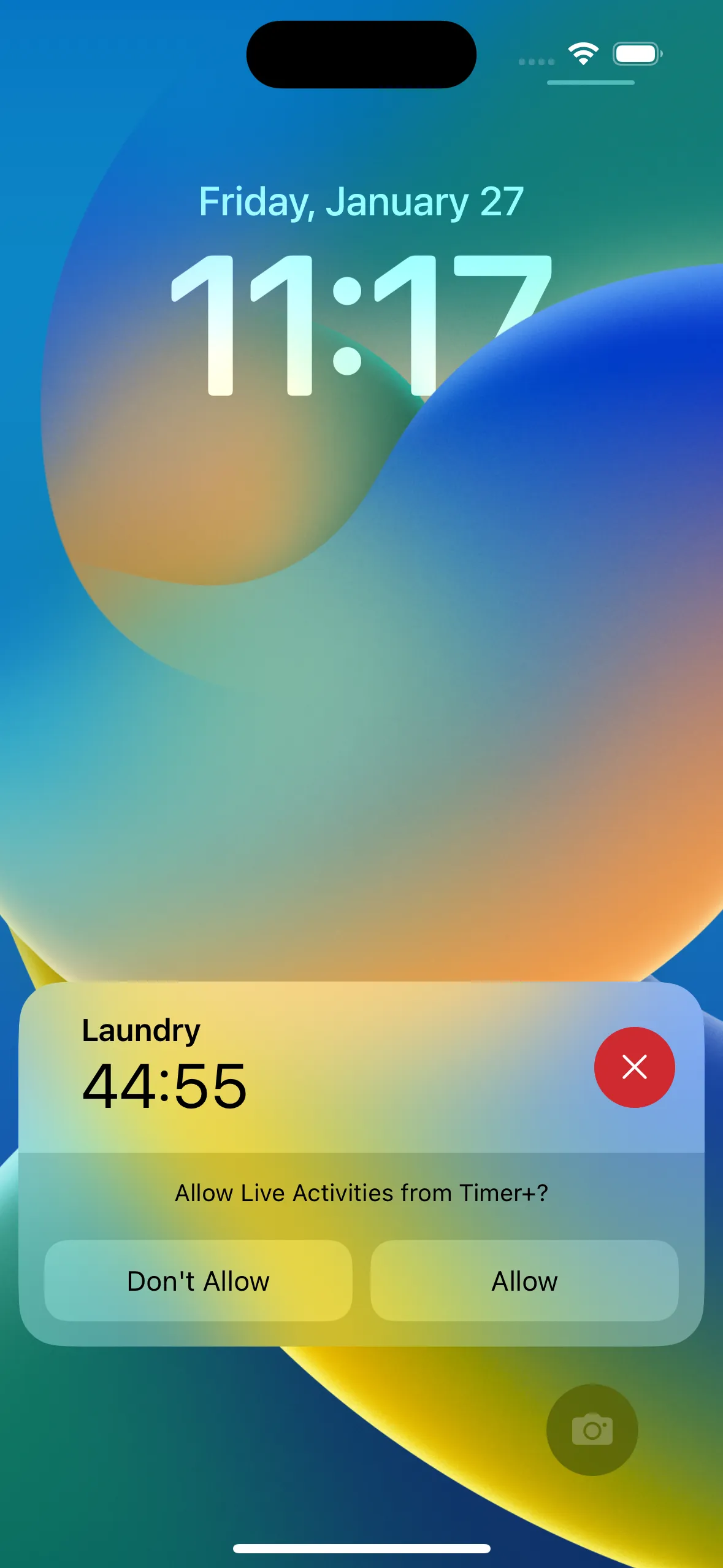 iOS prompt asking whether to allow Timer+ to show on the Lock Screen